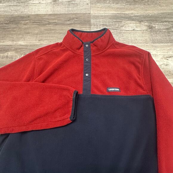 Lands End Oeko-Tex Blue Red Mens XL Colorblock Mock Neck Fleece Pullover‎ Jacket - Picture 1 of 8